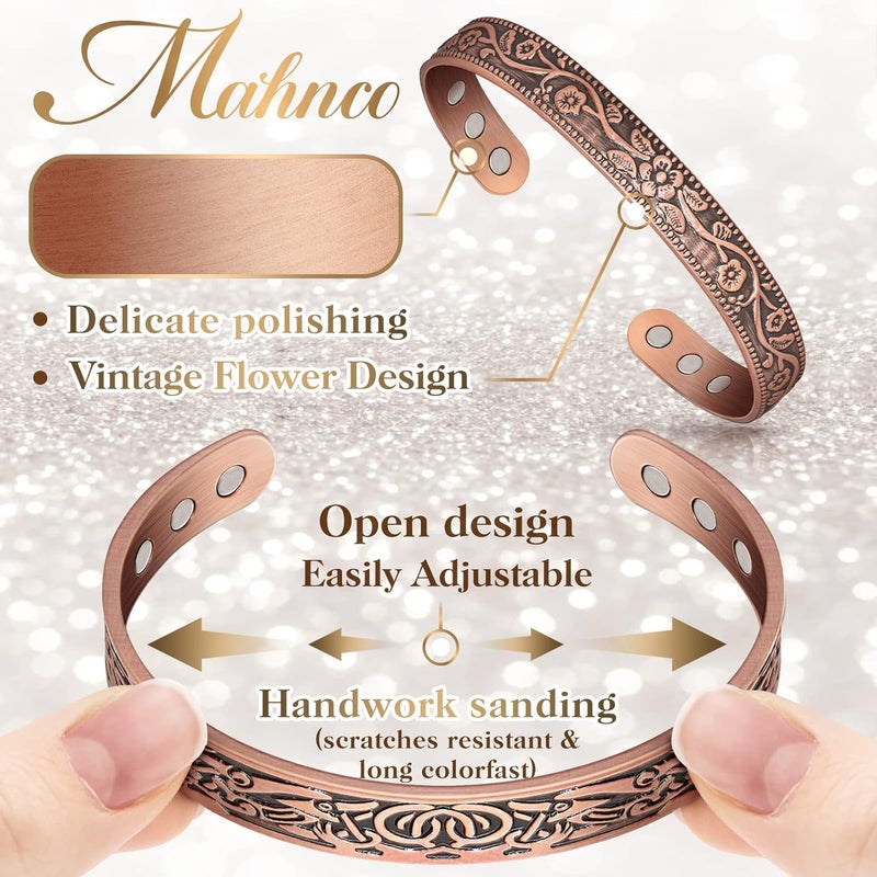 Mahnco Lymph Drainage Magnetic Copper Bracelet: Magnetic Bracelets for Women & Men, Lymph Detox Bracelet with 6 Magnets - Jewelry Gift Set for Couples - Image 3